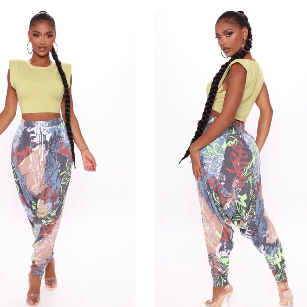 GRAFFITI ON THE WALL SUPER SLOUCHY PANTS- MULTI COLOR